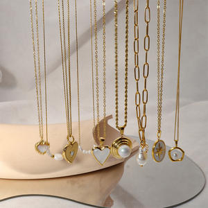 Joyas Acero <span class=keywords><strong>Inoxi</strong></span> moda personalizada Shell corazón colgante perlas gargantilla de lujo chapado en oro collar de acero inoxidable para mujer - Product Image 2