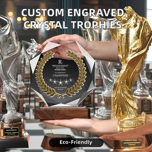 <span class=keywords><strong>Trophée</strong></span> en cristal avec base en bois gravée, design gratuit, plaque créative en verre en forme de blé, souvenir pour promotion ou cadeau - Product Image 2