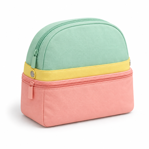 Makeup Organizer <b>Storage</b> <b>Bag</b> Detachable Top Pouch Two Tier Snap Button Candy Colour Block Wash Pouch Custom Logo - Product Image 3