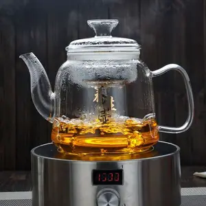 Théière filtrante en verre de 1300ml avec chauffe-bougie et tasses à thé à double paroi Ensemble de théière contemporaine