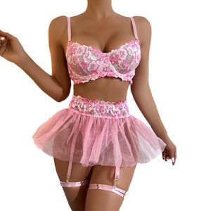 Ensemble de lingerie 3 pièces vert menthe 2026 en dentelle florale avec jupe tutu en tulle scintillant <span class=keywords><strong>et</strong></span> <span class=keywords><strong>porte</strong></span>-jarretelles - Product Image 5