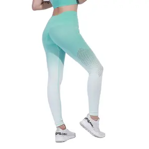 Celana legging pinggang tinggi wanita, celana ketat elastis mengangkat pantat, celana Yoga pinggang tinggi warna gradien tanpa kelim