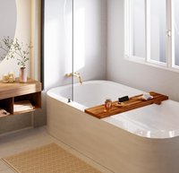 Grand plateau de bain en bois d'acacia avec porte-téléphone, porte-tablette et porte-boissons, avec supports pour accessoires, compatible avec la plupart des baignoires