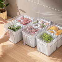Boîte de rangement pour réfrigérateur à 2 compartiments, en plastique, avec poignée, transparente, avec fonction de temporisation, pour la conservation des aliments, avec design de drainage, pour légumes