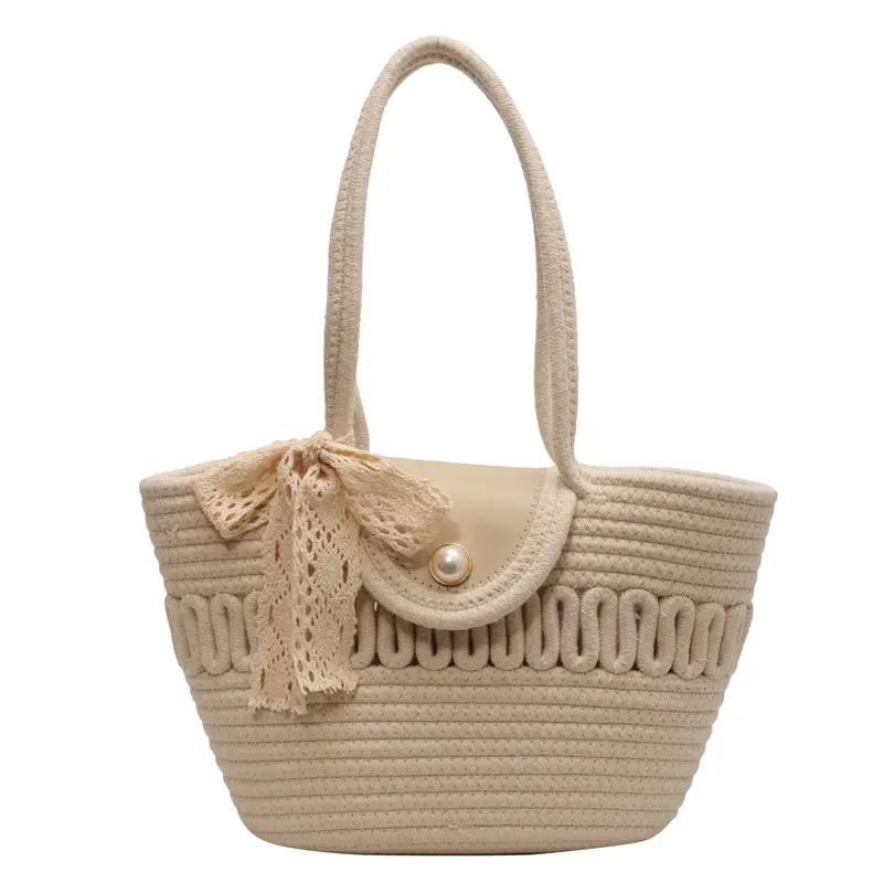 Popular French Grass Woven Bag 2024 Popular Handwoven Beach Small Retro Countryside Style Handbag