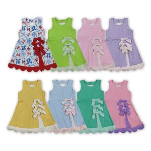 En stock: Vestido de yoga sin mangas con volantes y lazos de color liso para niñas, ropa deportiva al por mayor, ropa de moda para boutique, ropa de juego para niños. - Product Image 2