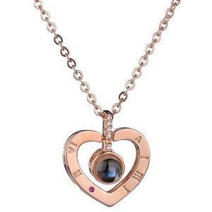 Collar con Colgante de Corazón en Acero Inoxidable con Proyección "Te Amo en <span class=keywords><strong>100</strong></span> Idiomas", Joyería de Moda Romántica para Regalo de San Valentín - Product Image 5