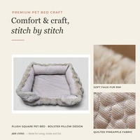 Lit carré pour chien et chat avec coussin rebondi, lit pour animaux de compagnie en peluche crème, bordure en fausse fourrure moelleuse, coussin confortable pour animaux de compagnie de petite et moyenne taille