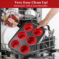 Moule à muffins en silicone 6 cavités, pliable, pour cupcakes, facile à démouler, avec cadre en acier au carbone