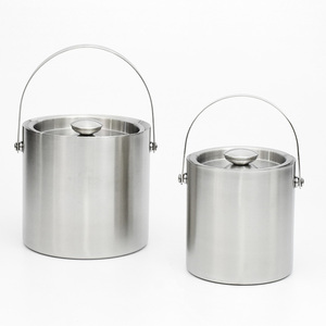 201 Stainless Steel Ice <strong>Bucket</strong> <strong>with</strong> <strong>Handle</strong> Portable 2/3L Wine Cooler Small Double Tiers for Wine &amp; Champagne Gift Idea <strong>with</strong> <strong>Lid</strong> - Product Image 2