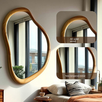 Miroir mural décoratif moderne en bois artistique irrégulier avec verre trempé de 6 mm, cadre en pin, miroir de dressing pour salon
