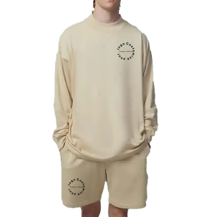 OEM custom mens track suit long sleeve blank sweatshirt crew neck shorts with logo 100%coton slim two pieces sets sweatsuit man
