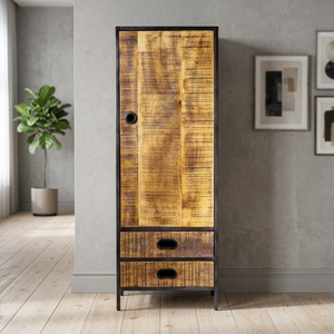 Industrial & Vintage Solid Wood & Iron Metal Living Room 2-Door Large Capacity <b>Storage</b> <b>Cabinet</b> - Product Image 2