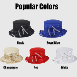 قبعة نسائية أنيقة من الساتان للكنيسة وحفلات الزفاف وحفلات الشاي، مزينة بالأحجار الكريمة، قبعة أسقفية طراز SD718 - Product Image 2