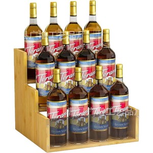 Estante de madera para botellas de whisky, organizador de escritorio de 3 niveles para exhibir vino y especias en el hogar o bar. - Product Image 4