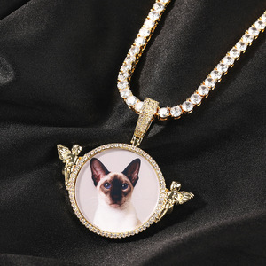 Custom Memorial Picture Brass Zircon Round Angle Flame <strong>Medallions</strong> Pendants Gold Plated <strong>Necklace</strong> Gift for <strong>Best</strong> Friend Girl - Product Image 2