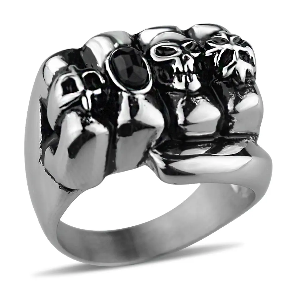 Esqueleto Punho Diamante Negro Anel de Aço de Titânio Anel Luta Quatro Anéis de Dedo Knuckle Crânio Personalizado
