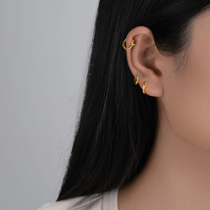 Pendientes de Aro Redondos de Plata de Ley 925 con Baño de Oro de 18K y 12 Piedras de Nacimiento, Delicados y Más Vendidos, para Uso Diario - Product Image 2