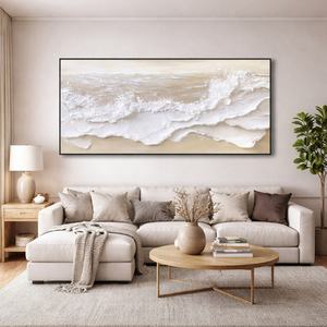 Serenity Tide - Pintura al Óleo Minimalista con Textura de Playa, Arte de Pared en Tonos Neutros, Pintura en Lienzo Pintada a Mano - Product Image 1