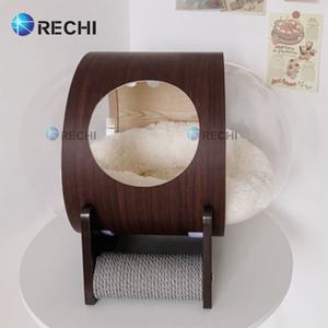 RECHI Meubles pour animaux de compagnie sur mesure Lit pour chat en bois en forme de <span class=keywords><strong>vaisseau</strong></span> <span class=keywords><strong>spatial</strong></span> Lit pour chat en acrylique transparent UFO Lit pour chat semi-fermé Capsule spatiale pour lit pour chien - Product Image 3