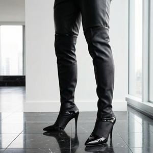 Bottes Chelsea classiques de luxe sur mesure pour hommes, en cuir noir, à bout pointu, talon <span class=keywords><strong>aiguille</strong></span>, hauteur genou, pour toutes les saisons - Product Image 1