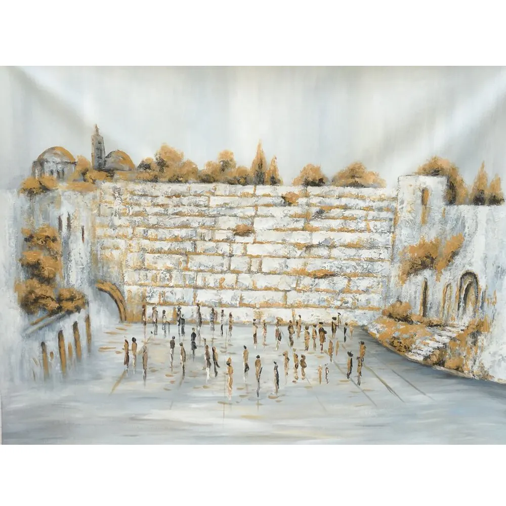 Home Wall Art Decor Abstract Modern Handmade Original Famous Acrylic Painting of the Holy Western Wall (Kotel) in Jerusalem