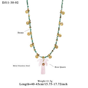 トレンドのココナッツツリーペンダントネックレス、天然石と幸運の目付き、316Lステンレススチール製、18Kゴールドメッキ、防水ジュエリー - Product Image 3