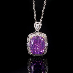 Fashion Eco-friendly <b>Copper</b> Jewelry 12*16mm Red Cubic Zirconia Iced Out High Carbon Diamond Pendant Necklace for Women Party - Product Image 4