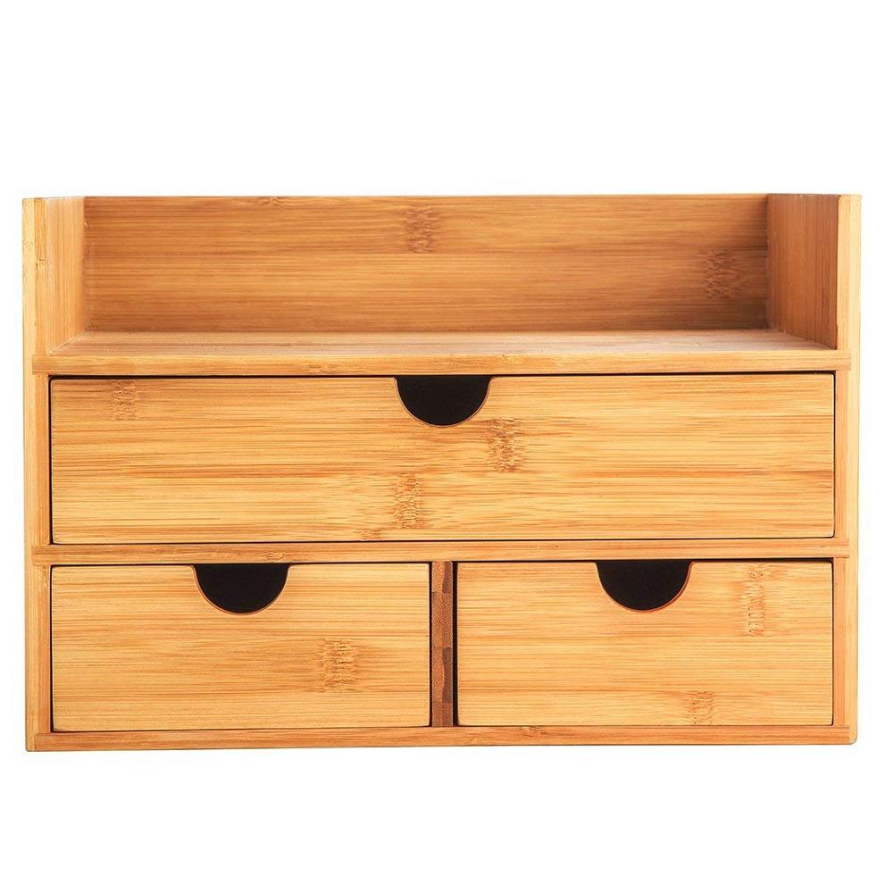 Горячая Распродажа Мода бамбуковые Настольный органайзер коричневый ящик набор 3 яруса кружевных мини настольный органайзер с выдвижными ящиками