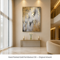 Peinture murale abstraite en feuille d'or véritable, cascade tombante, sur toile, pour hall de villa, salon, décoration de luxe