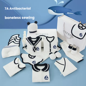 Conjunto de Regalo para Bebé Recién Nacido Estilo Marinero de Algodón, Kit de Ropa Náutica con Conjunto Completo, Gorro, Botitas y Almohada para Baby Shower - Product Image 1