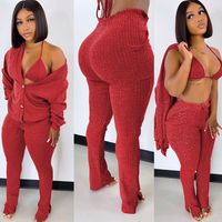 Collection Automne 2026 : Ensemble 3 Pièces Tricoté pour Femme – Cardigan, Soutien-Gorge Sexy et Culotte, Pull Boutonné – Vêtements d'Hiver pour Femme