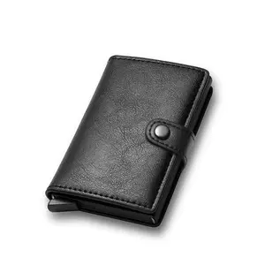 Özel ince Minimalist karbon hava-etiketi Pop Up kredi kartlıklı cüzdan erkekler metal RFID para klipler alüminyum banka kartı tutucu Cas