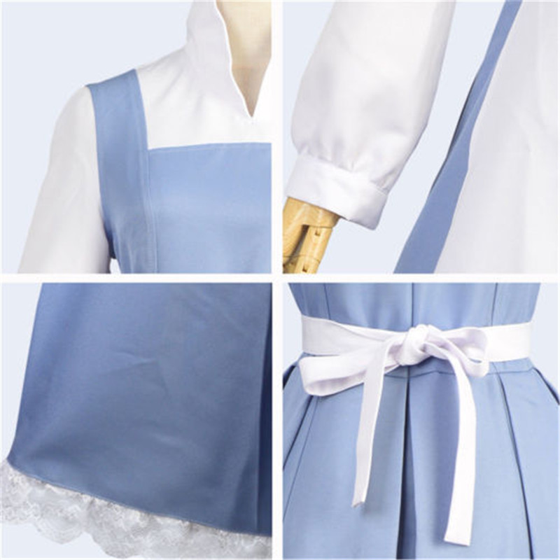 Halloween Costume Adult Beauty And The Beast Belle Blue Maid Dress Cosplay Costume Size S-xl