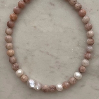 Collar Boho Chic de Verano para la Playa, Hecho a Mano con Cuentas de Piedra Natural y Colgante de Perla, Pendientes Colgantes Bonitos para Mujer