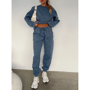 Venta al por mayor de chándal personalizado de manga larga Deporte <span class=keywords><strong>Gimnasio</strong></span> Fleece Pullover Plain Crop Top Oversize Mujer Sudadera Conjunto - Product Image 5