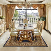 Table à manger rectangulaire en marbre de style européen avec rangement, 8 places, meubles de salle à manger sculptés pour restaurant haut de gamme et villa