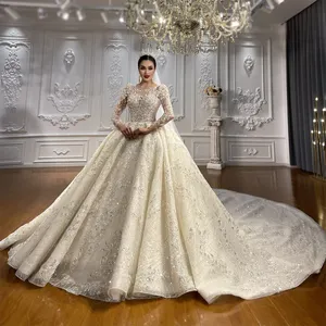 Janc ember Ns4502 Neuankömmling Luxus Prinzessin Brautkleid Langarm Perlen Perlen Ballkleid Big Train Brautkleid