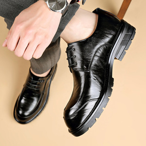 Chaussures habillées en cuir pour hommes, style Oxford, bout rond, à lacets, semelle souple, pour le bureau et les occasions professionnelles, couleur unie, automne - Product Image 3