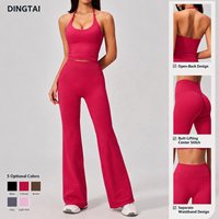 Ensemble de tenue de sport Dingtai pour femme : Leggings côtelés évasés et haut de yoga sans coutures, respirant, 2 pièces
