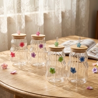 Gobelet en verre transparent multi-formes avec couvercle, décorations créatives 3D en forme de cœur, de fruit, de fleur, de papillon et de nœud