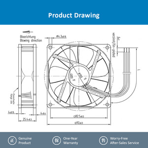 Ventilateur axial DC ebm-papst 3414N/39HH 24V 92mm, ventilateur de refroidissement industriel haute vitesse avec roulement à billes - Product Image 4