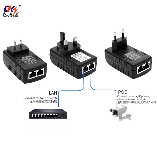 US EU UK Plug 12V 15V 18V 24V 48V 0.5A 1A 2A POE Ethernet Switching POE Injector Power Adapter for Wireless Camera IP Router