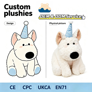 Sombrero de Fiesta de Cumpleaños Kawaii, Peluche de Perrito Blanco, Muñeco de Peluche de Perro Acostado, Juguetes de Peluche, OEM y ODM Disponibles, Soporte para Logotipo y Tamaño Personalizados - Product Image 1