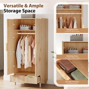 Armario Moderno de Madera SENYU con Frente Acanalado Ondulado y Tirador de Metal Dorado, Muebles Contemporáneos para Dormitorio - Product Image 5