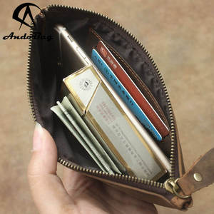 Portefeuille long en cuir Andong Crazy Horse pour homme, en cuir de vache véritable, vintage, avec porte-monnaie pliable, pochette multifonctionnelle - Product Image 4