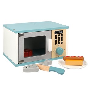 Juguetes educativos de madera para niños Juego de cocina de horno microondas simulado que fomenta el juego prolongado y la imaginación - Product Image 6