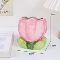 Magnifique boîte de rangement pour stylos en céramique à motif floral de tulipe, organisateur de papeterie de bureau