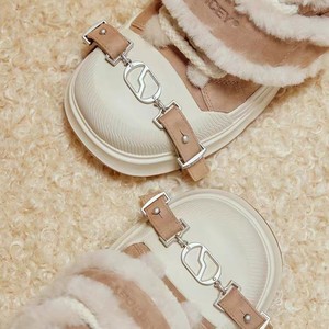 Botas de nieve ABCICEY con suela gruesa y tacón medio, zapatos de invierno con forro de piel cálida, con hebilla, banda elástica, color sólido granate - Product Image 4