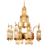 Lustre marocain en fer forgé pour mosquées, grand modèle allongé, éclairage élégant pour espaces islamiques et musulmans